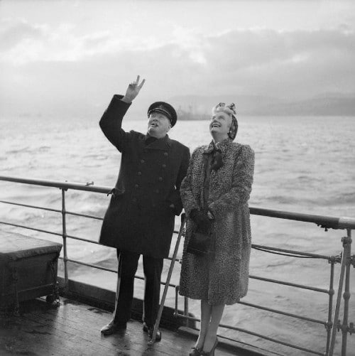 Winston and clementine Churchill on deck of Boat.