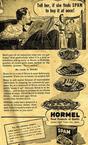 Vintage spam ad advertisement. 