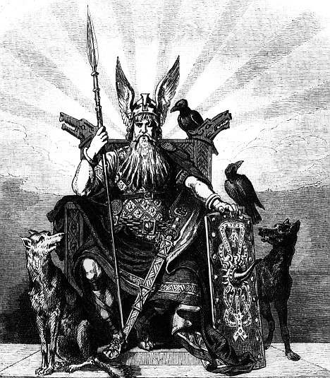 Odin. A tall old man with a flowing beard and only one eye which is  described as pale blue. He was usually depicted wearing a cloak and  carrying a spear named 'Gungnir.' [