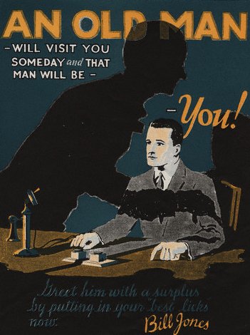 Vintage personal Finance ad Poster an old Man will visit you.