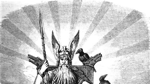 An old illustration of a viking seated on a throne from Viking Mythology.