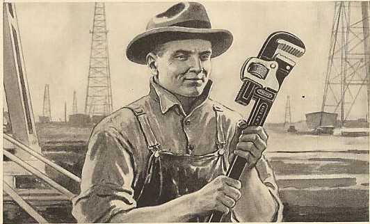 A man holding large wrench illustration.