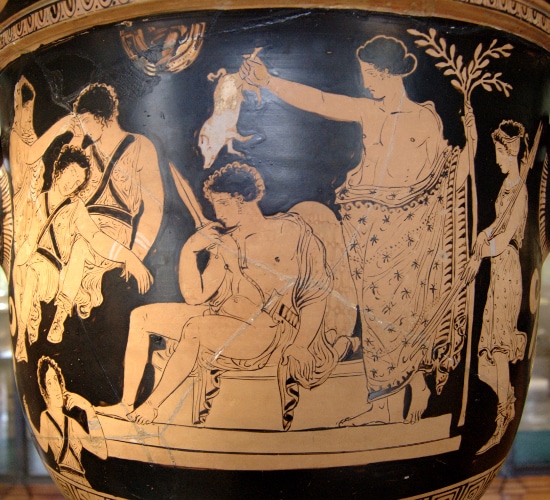 Depression orestes ancient greek pottery artwork illustration. 