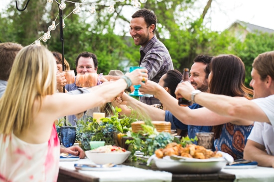 Matt Moore chef friends having backyard dinner party.