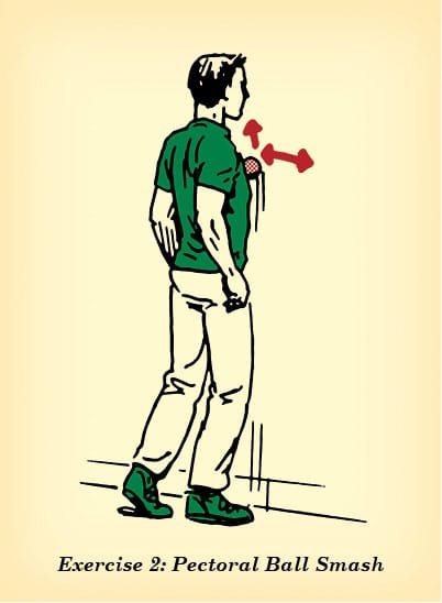 Pectoral ball smash counteract effects of sitting illustration.