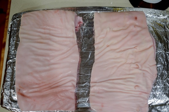 Raw pork belly. Notice the nipple on the right.