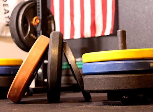 Barbell plates.