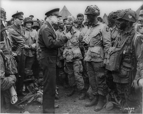 Dwight ike eisenhower addressing wwii troops paratroppers.