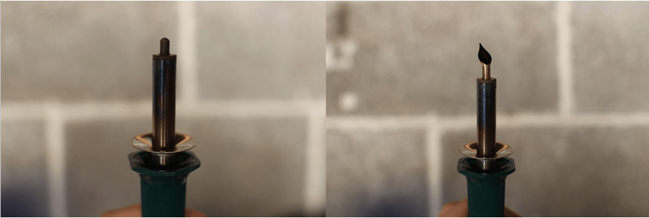 Get familiar with the various tips. The one on the left is the rounded tip -- it's probably the one I use the most. On the right is the shading tip; you'll notice it's flat bottom, so that you can burn a larger surface area at one time.