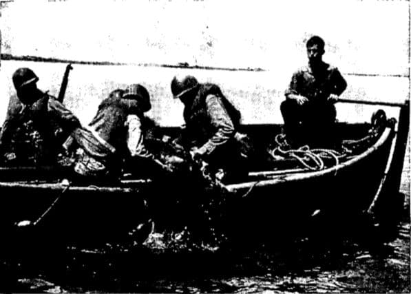 Help survivor into boat by lifting hint until body can be bent at waist; grasp leg and pivot rest of body into boat.