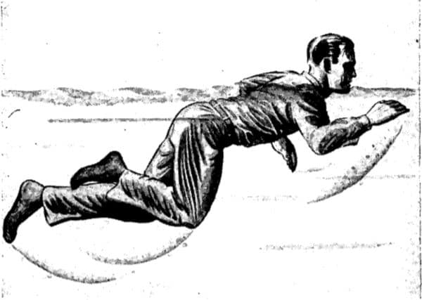 A drawing of a man in a suit flying through the air during WWII.