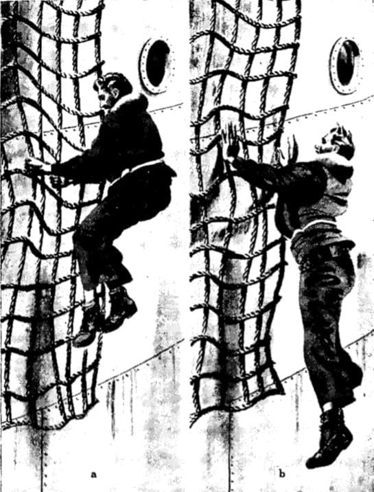 vintage wwii jumping from cargo net