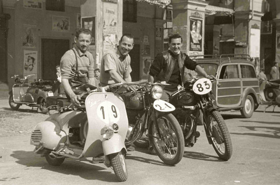Vintage men motorcycle and scooter.