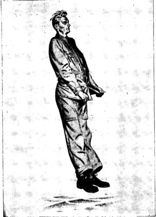 Jumping to use shirt as support in water. Button shirt before jumping; draw shirt front out of trousers and hold it down and forward to scoop up the air.