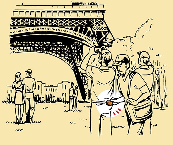 Pickpocket Eiffel tower illustration.