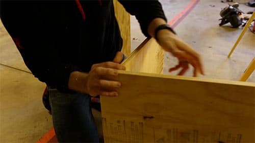 Putting plywood boards together at 90 degree angle.