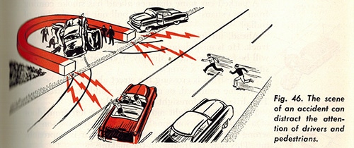 Vintage car accident driving manaul illustration.