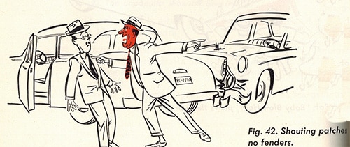 Car accident man yelling vintage illustration.