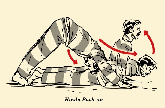 Illustration, Hindu push-up, prisoner workout, body weight exercises, convict conditioning.