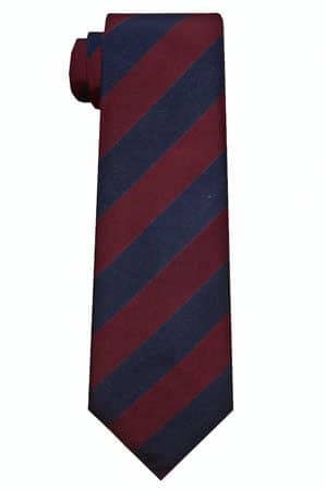 Regimental tie navy and maroon stripes.