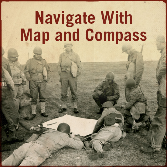 Navigating with map and compass.