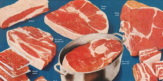 A picture of delicious steak cuts on a blue background.