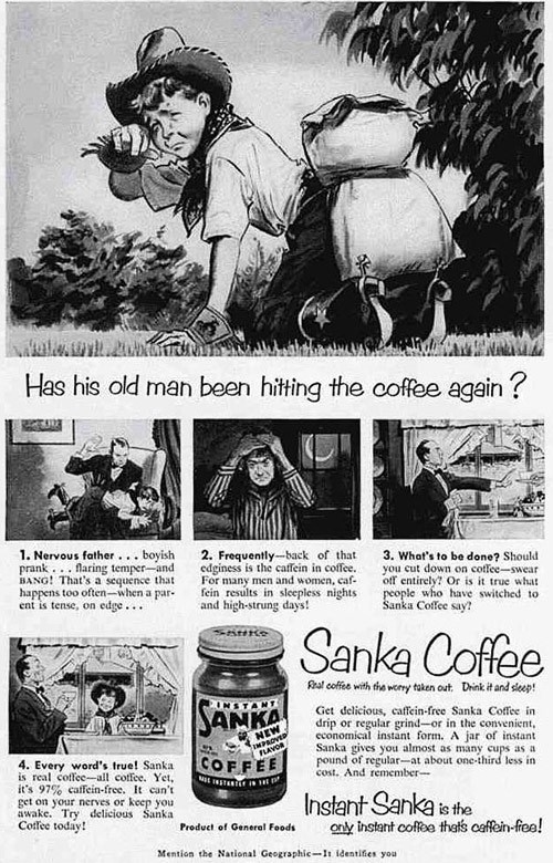 Vintage sanka coffee advertisement father spanking ad.