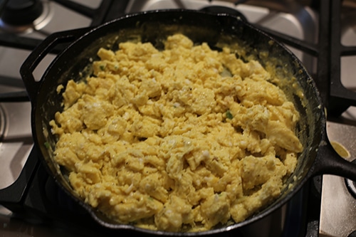 Cooking eggs in cast iron skillet high heat.