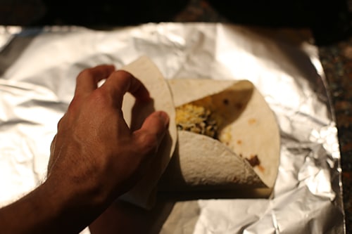 How to wrap homemade breakfast burrito.