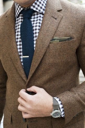 Textured casual tie with sports jacket coat.
