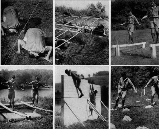 Vintage boy scout 1940s obstacle course.