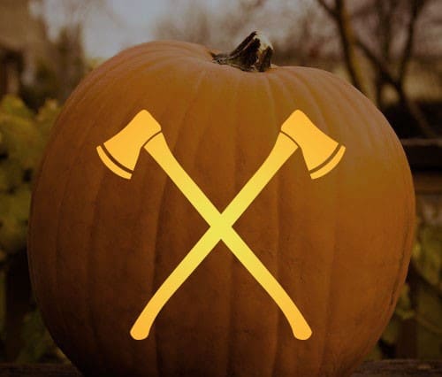 Manly pumpkin carving of axes.