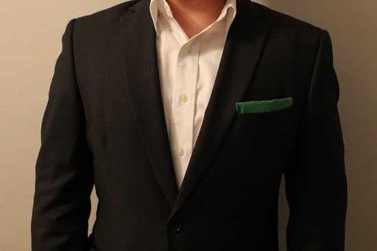 Diy pocket square with suit jacket hem tape.