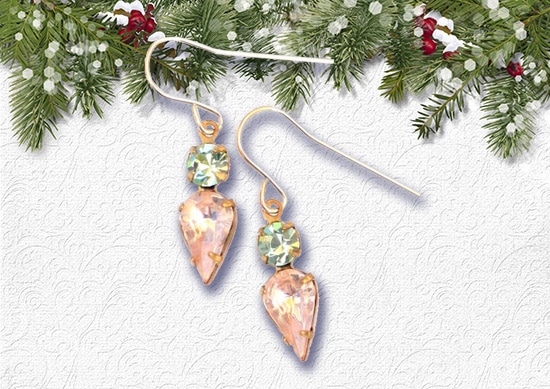 Earrings for women with white Christmas Background..