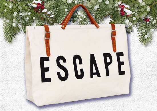 Forest bound Escape Bag with White Christmas Background.
