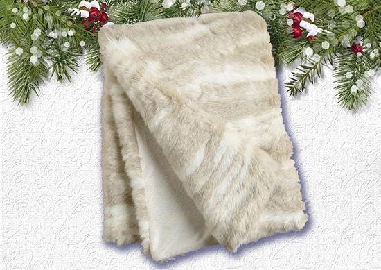 Lvory Faux Throw Rug with White Christmas Background.