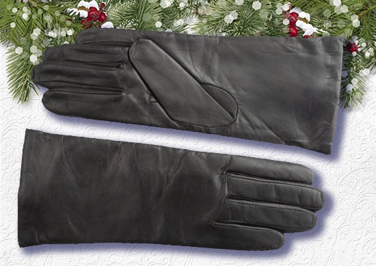 Fownes Leather Gloves white Christmas Background.