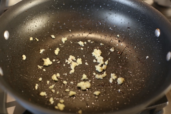 Sauteeing Garlic in Skillet Pan. 