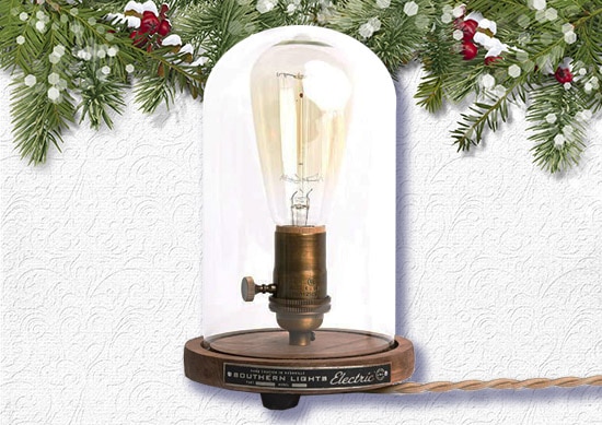 Bell Jar Table Lamp White Christmas Background.