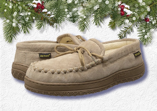 Old Friend Cloth Moccasin with White Christmas Background.