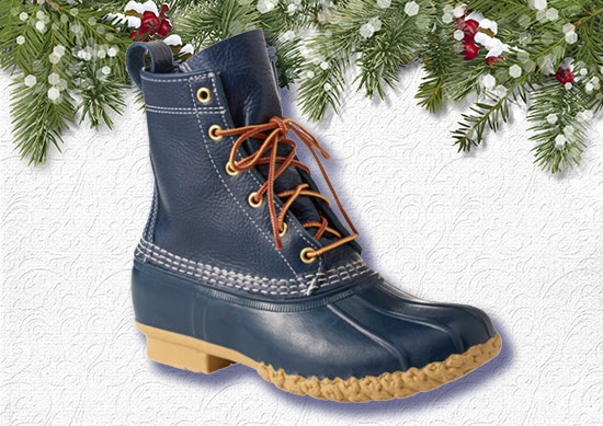 L.L.Bean Women's Bean Boots White Christmas Background.