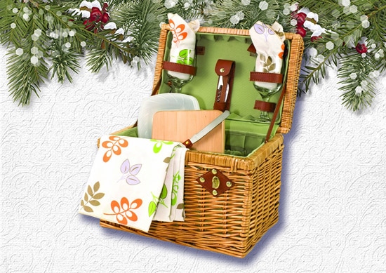 Napa Basket for picnic time with White Christmas Background.