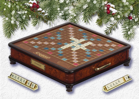 Scrabble Luxury Edition with white Christmas Background.