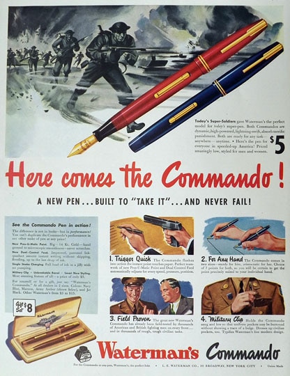 Vintage commando fountain pen ad advertisement.