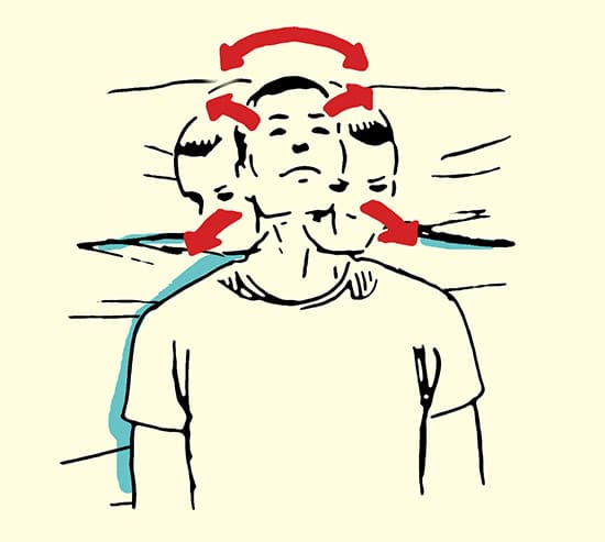 Neck mobilization morning stretch routine illustration.