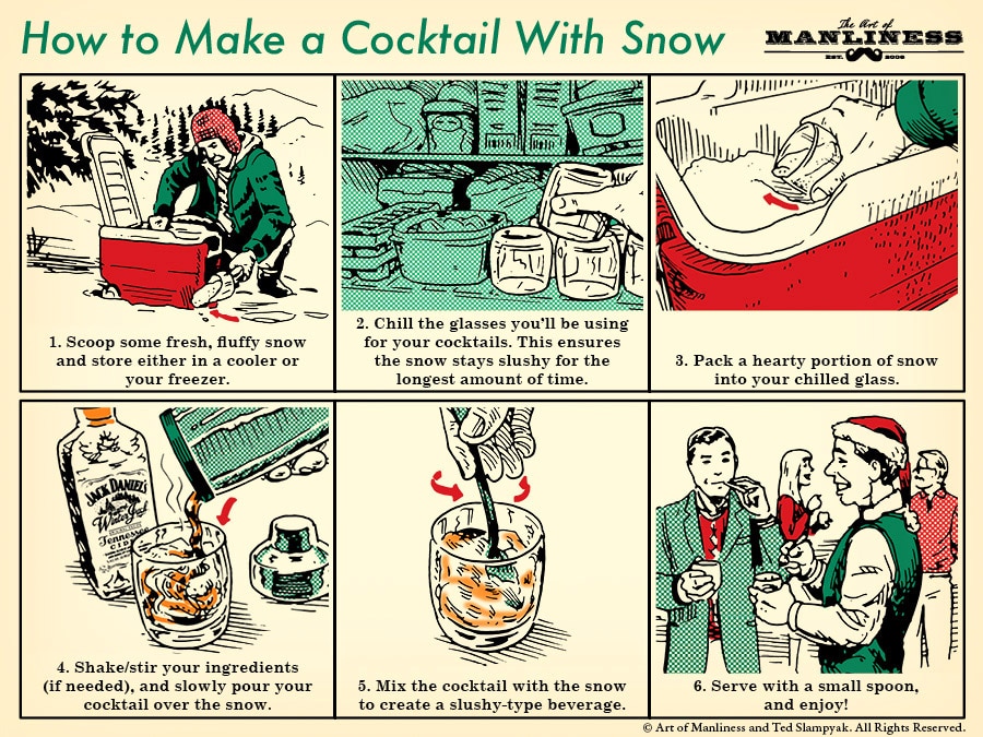 How to make a cocktail drink with snow illustration.