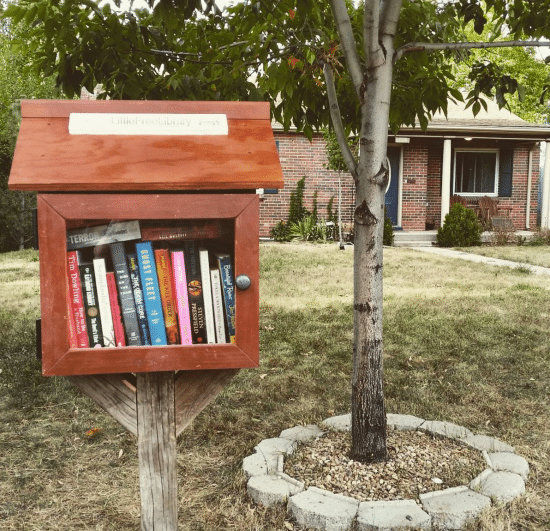 Little free library front yard Denver Colorado.