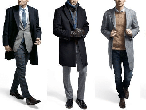 Men's overcoat comparison jeans suit sweater.