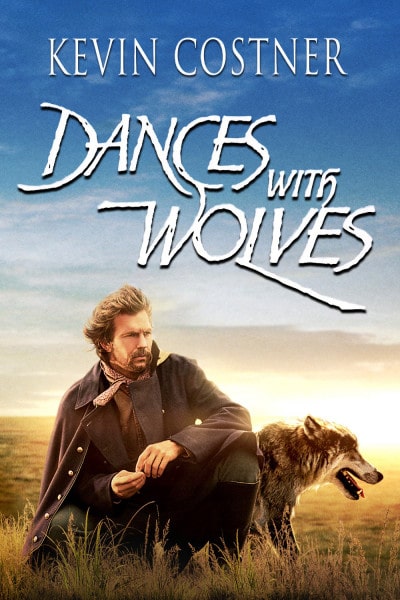 Kevin costner dances with wolves western movie poster.