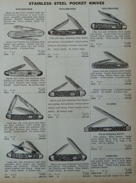 A vintage black and white ad for pocket knives.
